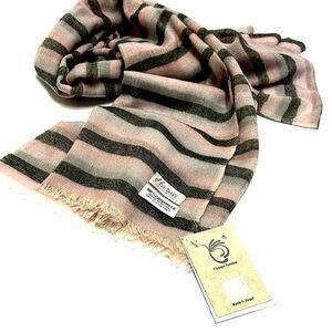 Pink and Gray Striped Scarf, light weight premium cashmere